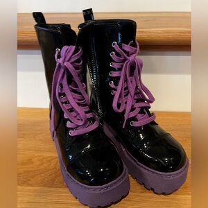 Dolls Kill Sugar Thrills Black and Purple Patent Women's Boots size 6